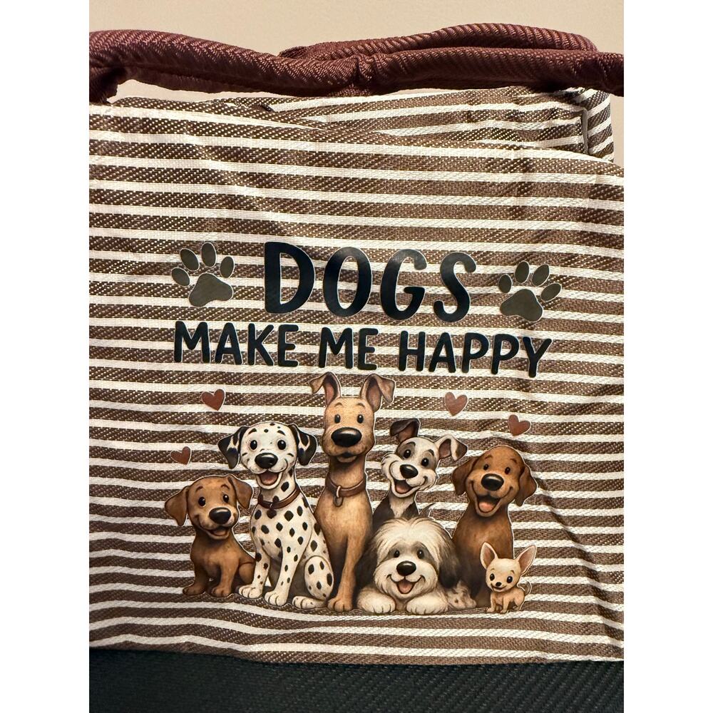 New puppy-themed insulated lunch bag, brown striped pattern Dogs Make Me Happy - Picture 2 of 7